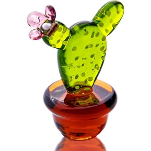 H&D Mini Hand Blown Glass Cactus Figurine Miniature Collectibles Glass Statue Ornament Simulation Plants Home Table Decor Gifts