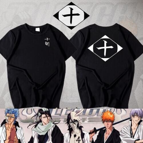 Anime Cos bleach t-shirt Hitsugaya Toushirou Kuchiki Byakuya cosplay Short Sleeve Cotton Casual TShirt Tee T Shirt Top