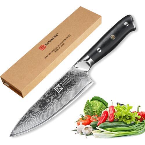 KEEMAKE 6.5" Inch Chef Knife Japanese Damascus VG10 Steel Core Kitchen Knives Razor Sharp Blade G10 Handle Meat Cutting Tools
