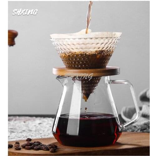 Strawberry Coffee Pot Style V60 Glass Wooden 700ML/500ML Coffee Dripper and Pot Set for Coffee Filter Reusable Coffee Filters