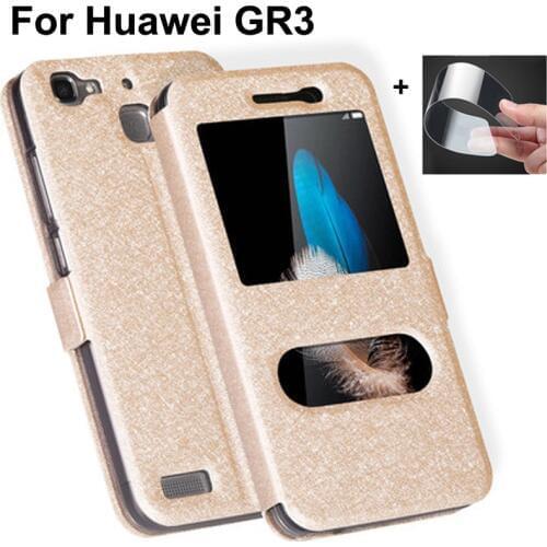 Front Window Leather Filp Case For Huawei GR3 phone cover GR 3 G R 3 2015 5.0" back cases For Huawei GR3 bumper fundas coque