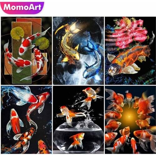 MomoArt 5D DIY Diamond Painting Fish Cross Stitch Kit Diamond Embroidery Mountain Animal Rhinestone Art Home Decor Gift