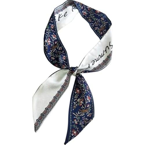 MoriBty Women Skinny Silk Scarf Two-Tone Office Lady Neck Wraps Bandanas Foulard Femme Hair Ribbon Headbands Luxury Print Ties