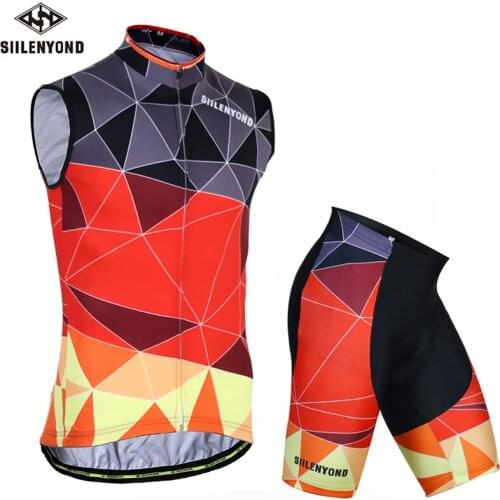 SIILENYOND men summer cycling suit sleeveless shorts cycling suit quick drying breathable sportswear
