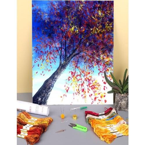 Natural Scenery Looking Up Printed 11CT Cross-Stitch Complete Kit DIY Embroidery DMC Threads Needlework Knitting Package