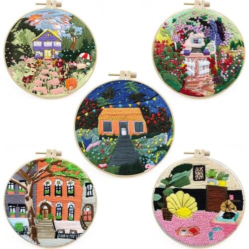 Garden Flower Beginner Embroidery Fabric Threads Material Bag Landscape Needlework Cross Stitch Kit Wall Painting Handmade Set