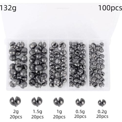 100/120pcs Open Bite Lead Set Bare Fishing-clip Drop Portable Biting Round Plumb Bob Auxiliary Fishing Tackle Gear
