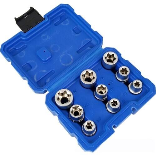 9pcs 1/2 Plum Hex Socket Set Torx Star E Socket Sleeve Nuts Driver Bits E10-E24 Household Machine Car Repair Wrench Sleeve Set