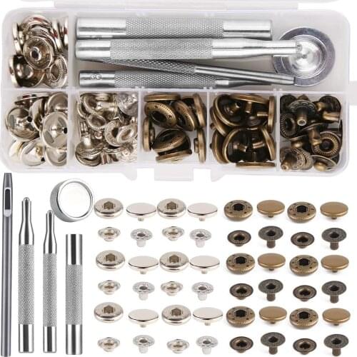 LMDZ 85 PCS Leather Snap Fasteners Kit Press Stud Stainless Steel Buttons for Marine Boat Canvas with Punching Tool Set Tool Kit