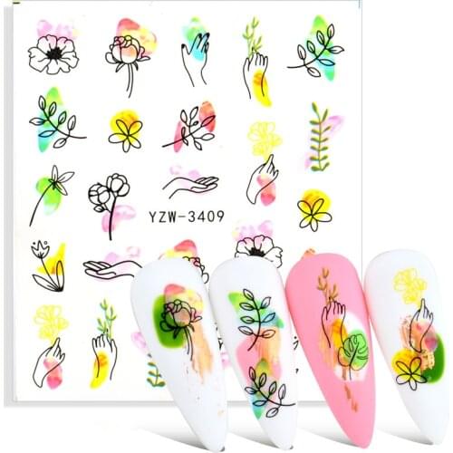 Nail Art Stickers Painted Leaf Floral Flamingo Abstract Lady Face Water Decals Manicure Decorations For Nails Summer Slider Foil