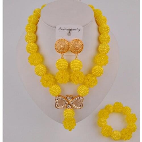 Nigerian Wedding African Beads Yellow Jewelry Set Costume Necklace Brial Set