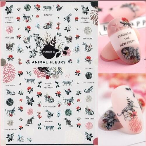 Newest HANYI-245 Tiger design 3d nail sticker art Japan style nail decals back glue DIY nail decoration tools