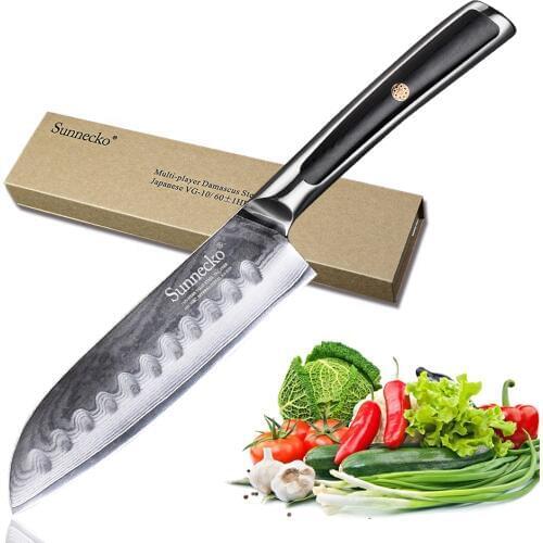 SUNNECKO Santoku Knives 5 inch Damascus Knives Japanese VG10 Core Steel Blade Kitchen Knives G10 Handle Sharp Meat Cutter Knife