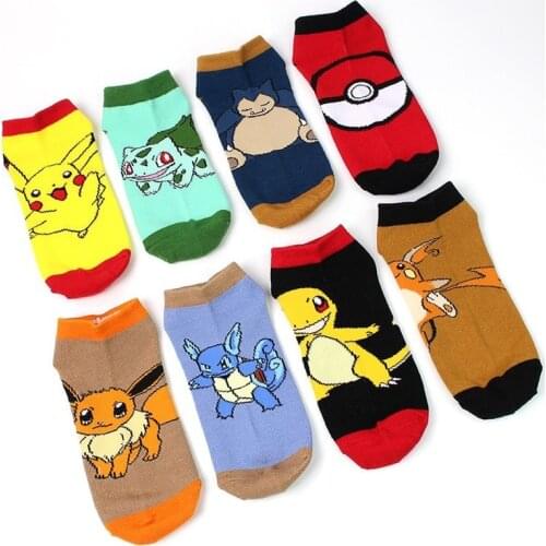 Pokemon Pikachu Jeni Turtle Womens Socks Short Tube Pure Cotton Anime Cartoon Cute Fashion Pattern Girl Ankle Socks Gift