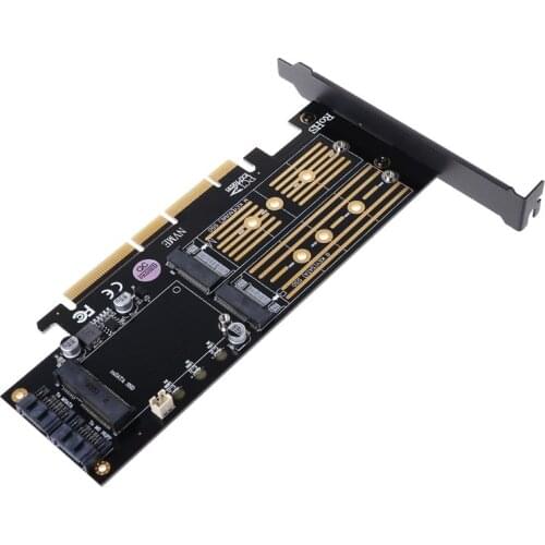 PCI-E 3.0 X16 to M.2 SSD PCIE to M2 Adapter Raiser M Key B Key mSATA 2 x 7Pin SATA Port NVME M2 SSD AHCI mSATA 3 in 1 Riser Card