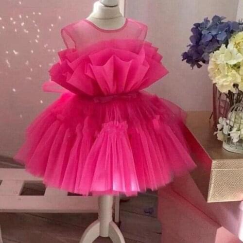 Tutu Dress Little Girl For Wedding Pink Orange Neon Green Fluffy Tulle Birthday Wear Dress Girl Short Flower Girl Dresses Ruffle