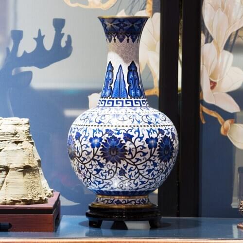 Authentic cloisonne vase 15-inch tangled lotus pattern appreciation bottle copper tire reel enamel decoration business