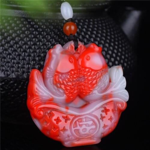 Natural Emerald Red Hand-carved Pisces Jade Pendant Fashion Boutique Jewelry Men and Women Color Necklace Gift Accessories