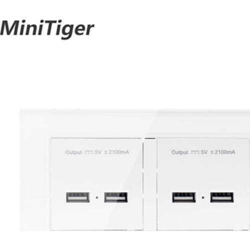 Minitiger Wall Socket 4 USB Smart Induction Charge Port For Mobile 5V 4.2A Output LED Indicator Crystal Tempered Glass Panel