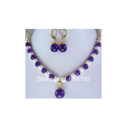 Free shipping >>>>>Jewelry 7-8MM White Pearl stone Necklace Earring sets