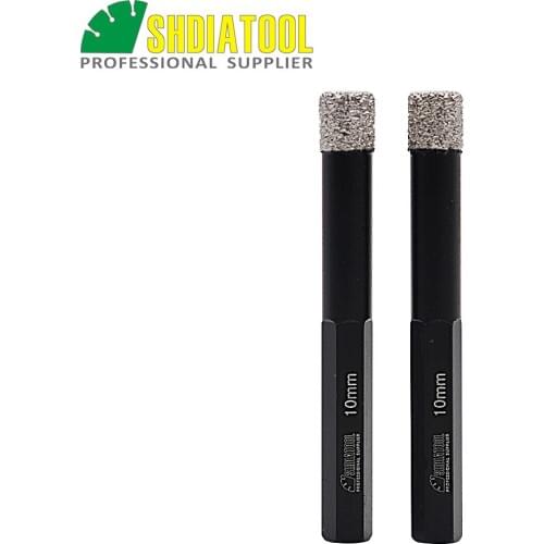 SHDIATOOL 2pcs 10mm Dry drilling bits with Hex Shank Vacuum Brazed diamond drill bits for ceramie tile granite glass
