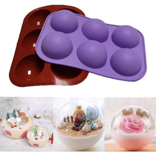 Silicone Cake Mold 6-Cavity Semi Sphere Baking Mould DIY Ice Tray for Chocolate Jelly Incense Candle Soap Purple/yellow/pink