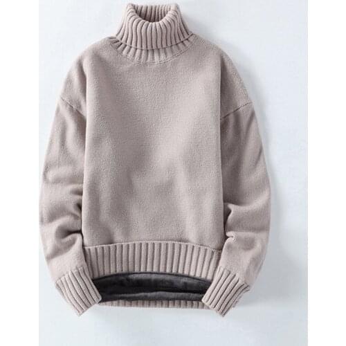 2021 Autumn and Winter New Korean Turtleneck Sweater Mens Solid Color Base Plus Velvet Warm Pullover Trendy Sweater