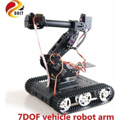 SZDOIT Full Metal 7DOF Robot Arm+ TC100 Smart Tank Chassis Kit Vehicle Robotic Servo Motor DIY For Arduino Unassembled Education