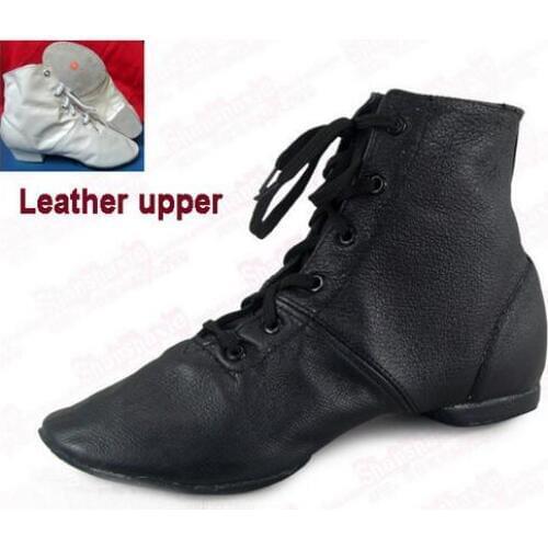 New 2017 Women Men Genuine Learher Jazz Dance Shoes Hip Hop Line Dance Shoe Jazz Dance Boots Handmade Black White Wholesale