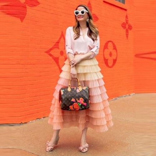 Colorful 2021 Spring Cake Tiered Tulle Skirts юбки Casual Jupe Tiered Ankle Length Party Skirt mujer faldas Girls
