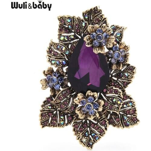 Wuli&baby Purple Crystal Palace Style Flower Brooches For Women Rhinestone Party Office Brooch Pins Gifts