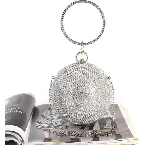 2020 Women Luxury Rhinestones Evening Bag Bridal Wedding Purses Round Ball Messenger Bag Fashion Crystal Shoulder Bag Clutches