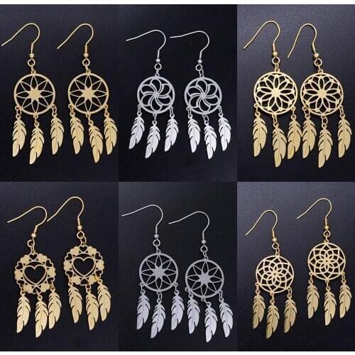 Vni and Mia 100% Stainless Steel Boho Lotus Dream Catcher Earring For Women Wholesale Fashion Bohemia Jewelry Dropshipping