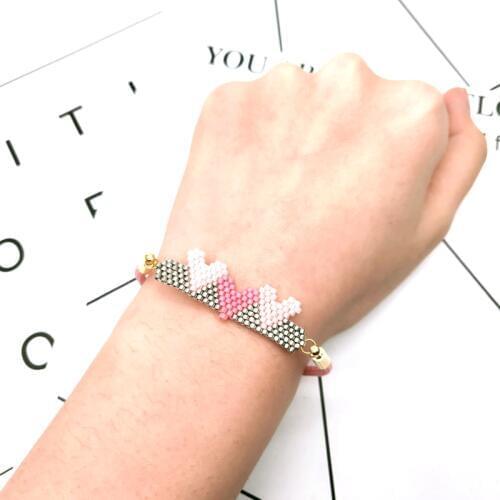 FAIRYWOO Pink Heart Bracelet Sweet Heart Lover Gift Pendant Miyuki Bracelet Rope Luck Delicas Jewelry Handmade Bracelets Woman