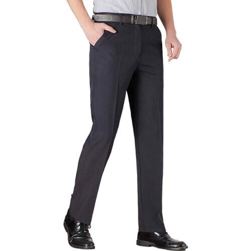 2020 Fashion Casual Business Mens Dress Pants Man Mid Full Length Soft Trim Trousers Regular Straight Black Grey Large Size 40