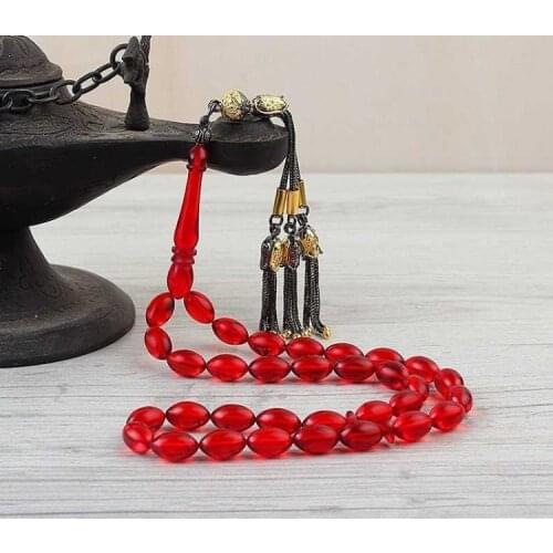 33 Beads Drop Amber (Drop Amber) muslim Prayer Tasbih Misbaha Islamic Jewelry Subha Capsule Cut Tassel 925 Caliber Silver