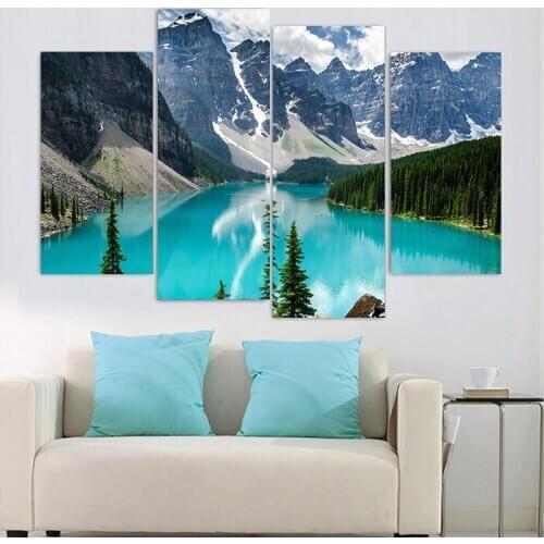 4PCS Home Decoration Living Room Wall Painting HD Print Picture Snow Mountain Blue River Art Painting Modular Poster Frameless
