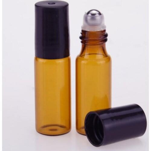 5ml Amber Glass Roller Bottles With Metal/glass Ball for Essential Oil, Aromatherapy, Perfumes and Lip Balms LX4142