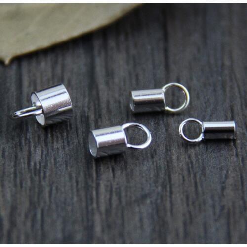 925 Sterling Silver Round Leather Cords Crimp Beads End Cap Fit 1.4 1.8 2.5 3.5mm Metal End Clasp Connectors DIY Jewelry Making