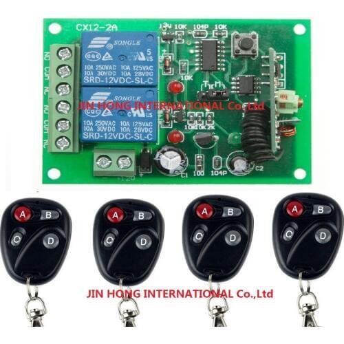 Free Shipping New DC 12V 2CH RF Wireless Remote Control Switch System,4pcs Transmitter + 1 pcs Receiver,315 or 433 MHZ