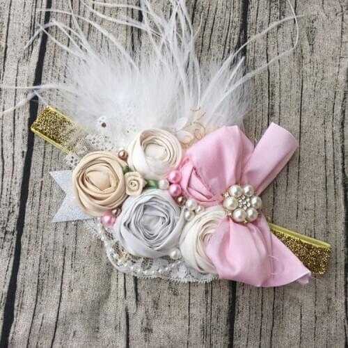 Free Shipping Dupioni Silk Flower Girl Headband Kids Hair Accessories Photo Prop