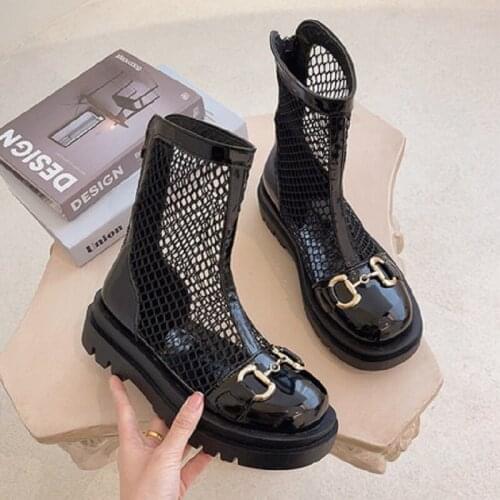 Mesh short boots womens boots summer new wild fashion trifle thick bottom hollow breathable mesh sandals