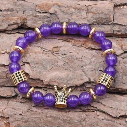 Couple CZ Imperial Crown And Micro-inlaid zircon Charm Bracelet For Women Natural Stone Bracelet Men Jewelry pulseira