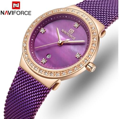 Women Watches NAVIFORCE Luxury Brand Female Fashion Purple Watch Ladies Simple Stainless Steel Waterproof Quartz Wrist Watches