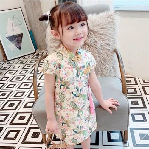 Chinese Style Kids Costume Baby Girl Improved Cheongsam Summer Childrens Clothing Little Girl Printed Dress
