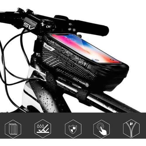 WILD MAN Mountain Bike Bag Waterproof MTB Mobile Phone Case Front Tube Bags Cycling Bicycle Bags Panniers Bicycle Accessories