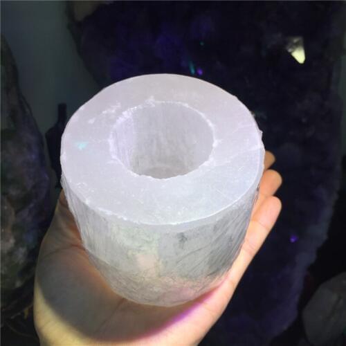 Energy stone natural stones and minerals selenite cylindrical candlestick reiki healing ccrystals for home&party decoration