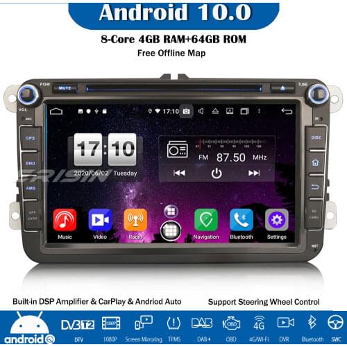 Erisin 8-Core Android 10.0 DAB+ WiFi CarPlay Bluetooth DSP GPS Car Stereo For VW Golf 5/6 Passat Polo T5 Tiguan Caddy Jetta Seat