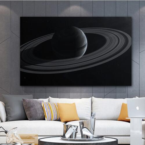 GOODECOR Black and White Canvas Art on The Wall Univers Saturn Wall Pictures for Living Room Landscape Wall Decor Painting