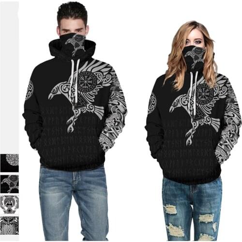 Hot Sale Print Hooded Harajuku Hoodie Black Loose Plus Size Men Clothing Autumn Winter Couple Swatshirt Pullover with Pockets